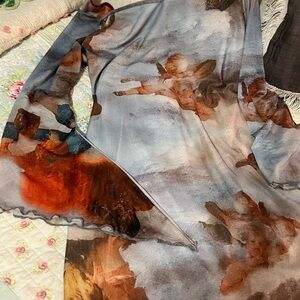 Lovely Cherub Print Asymmetrical Fairicore Sheer Dress